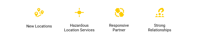 Infographic with four yellow icons representing LabTest’s expanded locations: multiple labs, wider service coverage, more testing capabilities, and increased capacity.