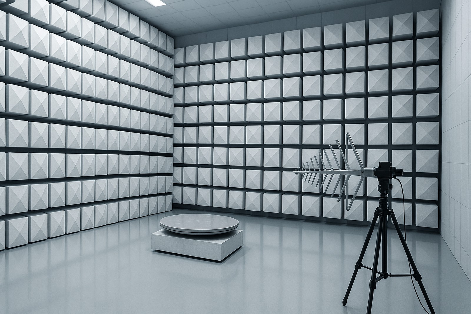 quiet lab test room with acoustic panels and camera labtest