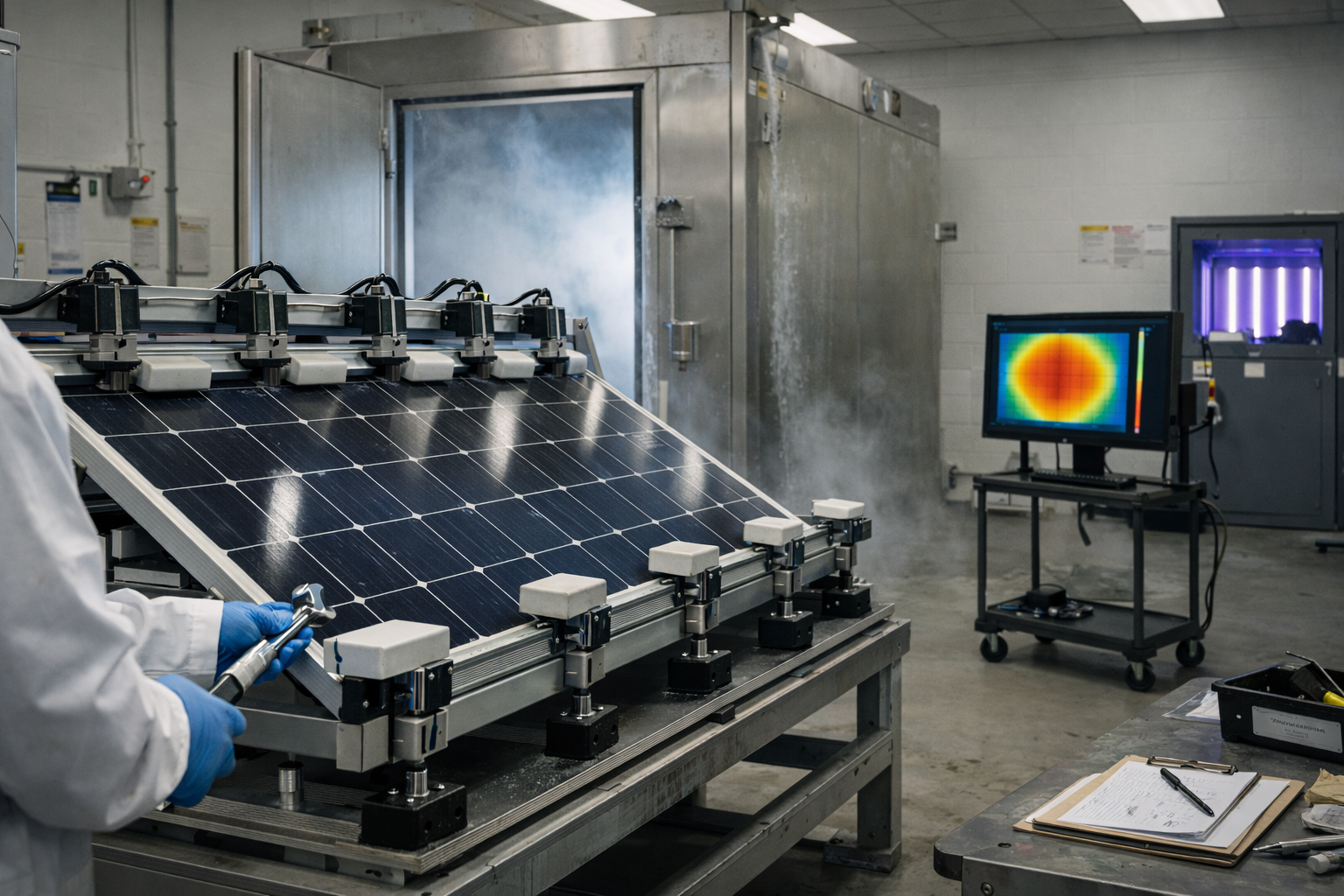 solar panel testing in professional laboratory environment
