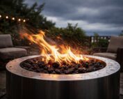 fire pit with flames in garden setting labtest