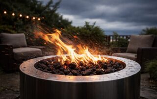 fire pit with flames in garden setting labtest