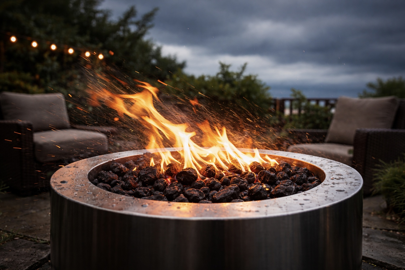 fire pit with flames in garden setting labtest