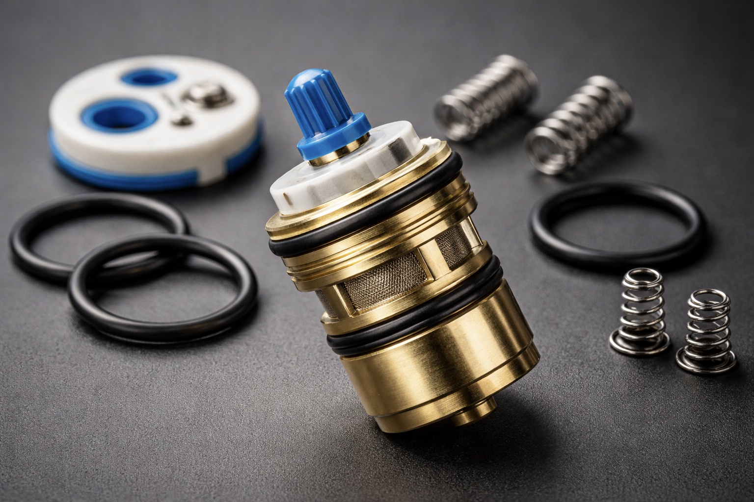 gold and blue hardware parts with springs labtest