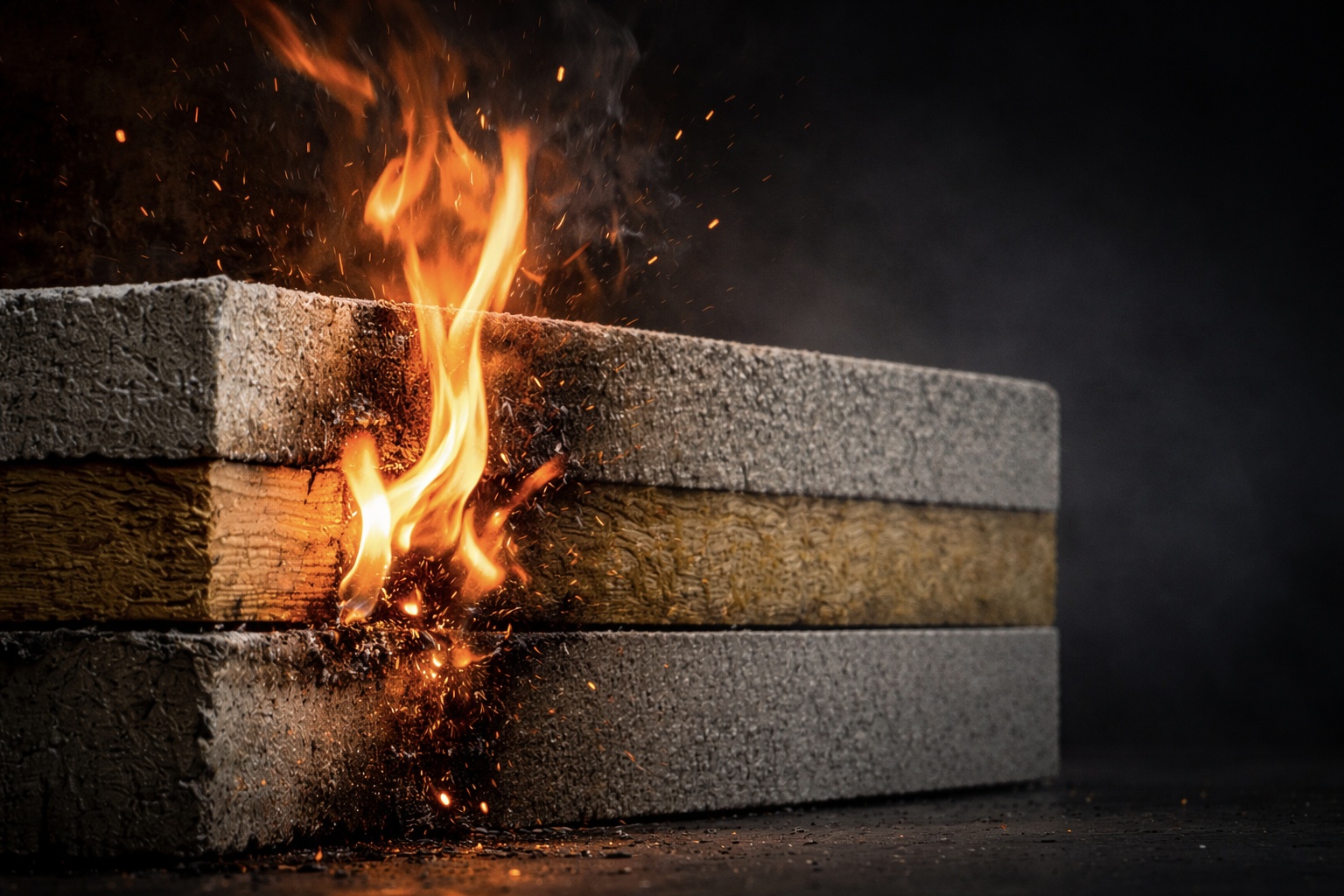 burning materials in labtest experiment with fire and sparks