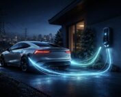 electric car charging at night with labtest blue light effects