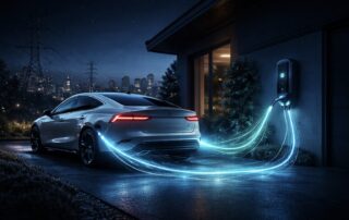 electric car charging at night with labtest blue light effects