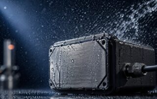 water resistant enclosure under lab test splashing water labtest