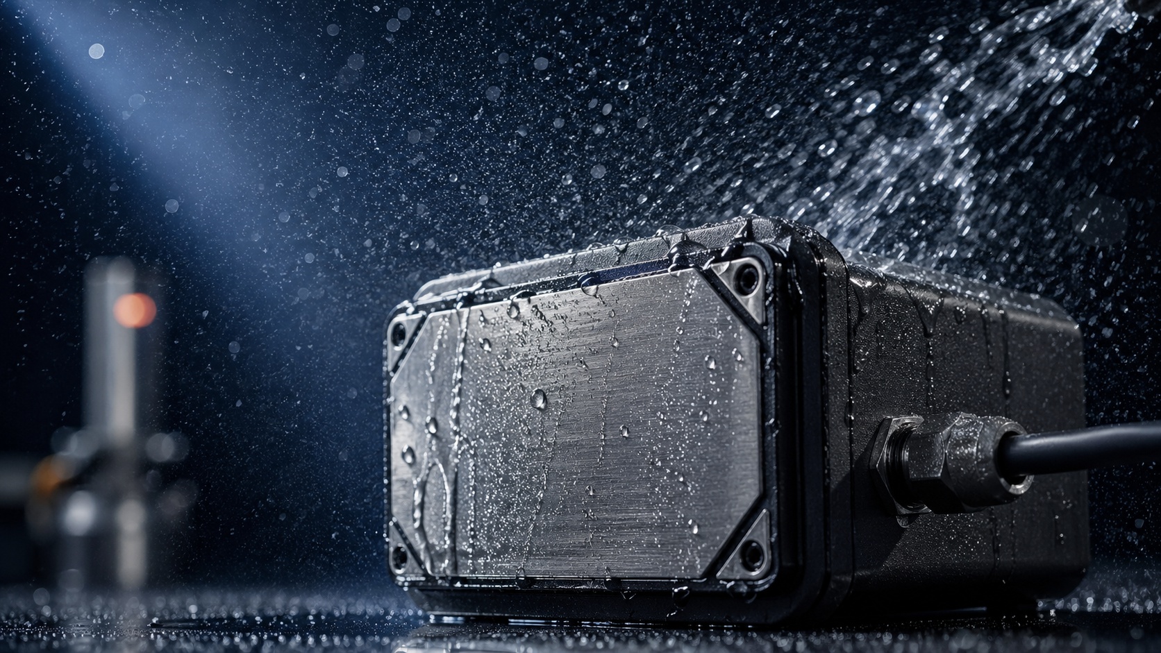 water resistant enclosure under lab test splashing water labtest