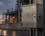 industrial control panel labtest rainy evening lighting reflection