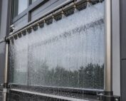Fenstration testing waterfall experiment on glass panel labtest