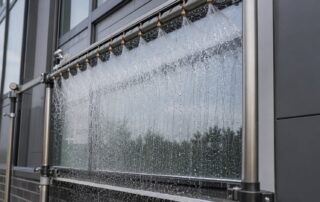Fenstration testing waterfall experiment on glass panel labtest