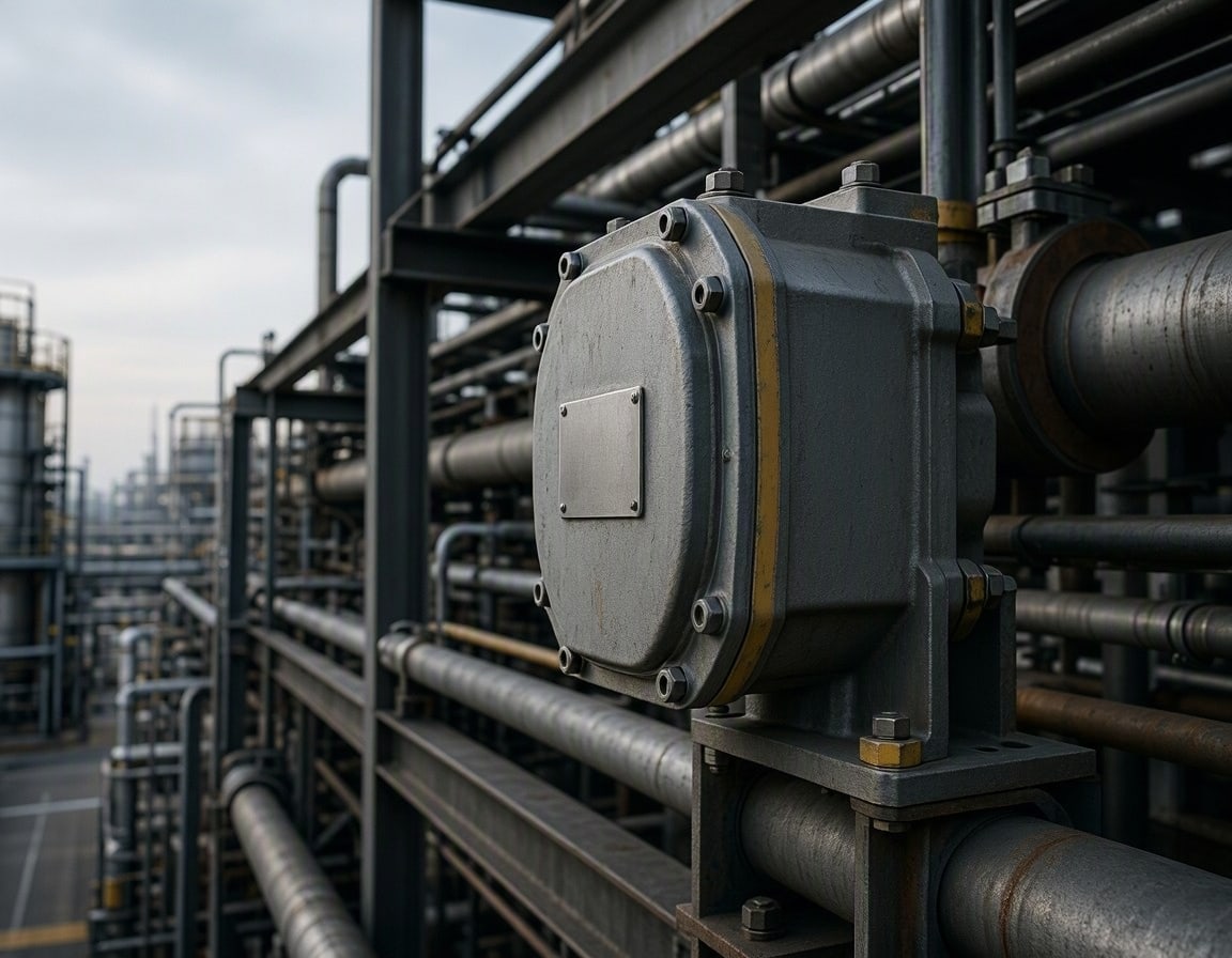 Steel Pipeline Junction Box in Industrial Refinery