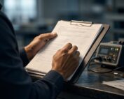 Expert Technician Recording Data on a Clipboard