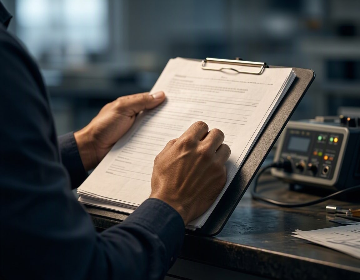 Expert Technician Recording Data on a Clipboard