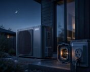 Quiet Comfort: Modern Heat Pump at Twilight