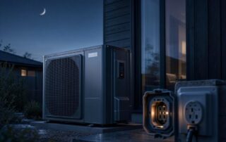 Quiet Comfort: Modern Heat Pump at Twilight
