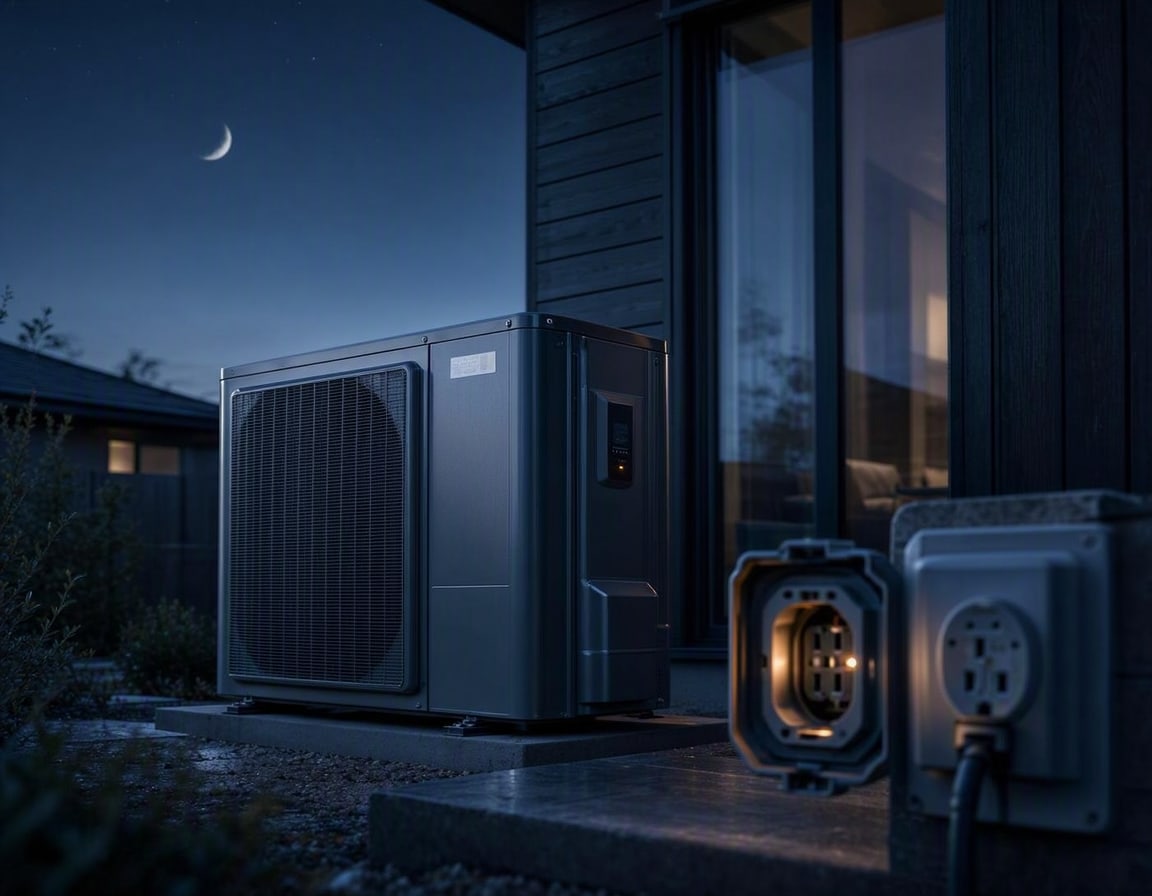 Quiet Comfort: Modern Heat Pump at Twilight